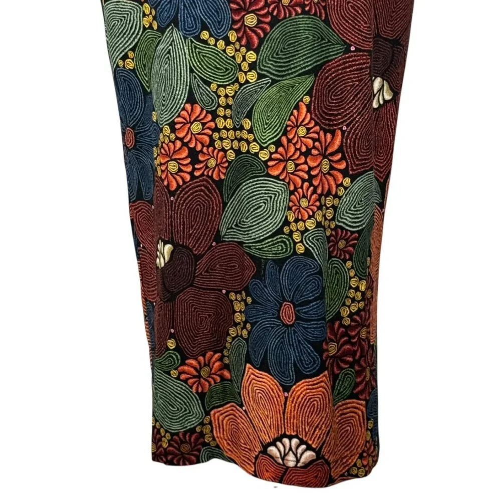 Farm Rio Black Stitched Flowers Lenzing™ Ecovero™ Viscose Midi Dress Size Small - Picture 15 of 16